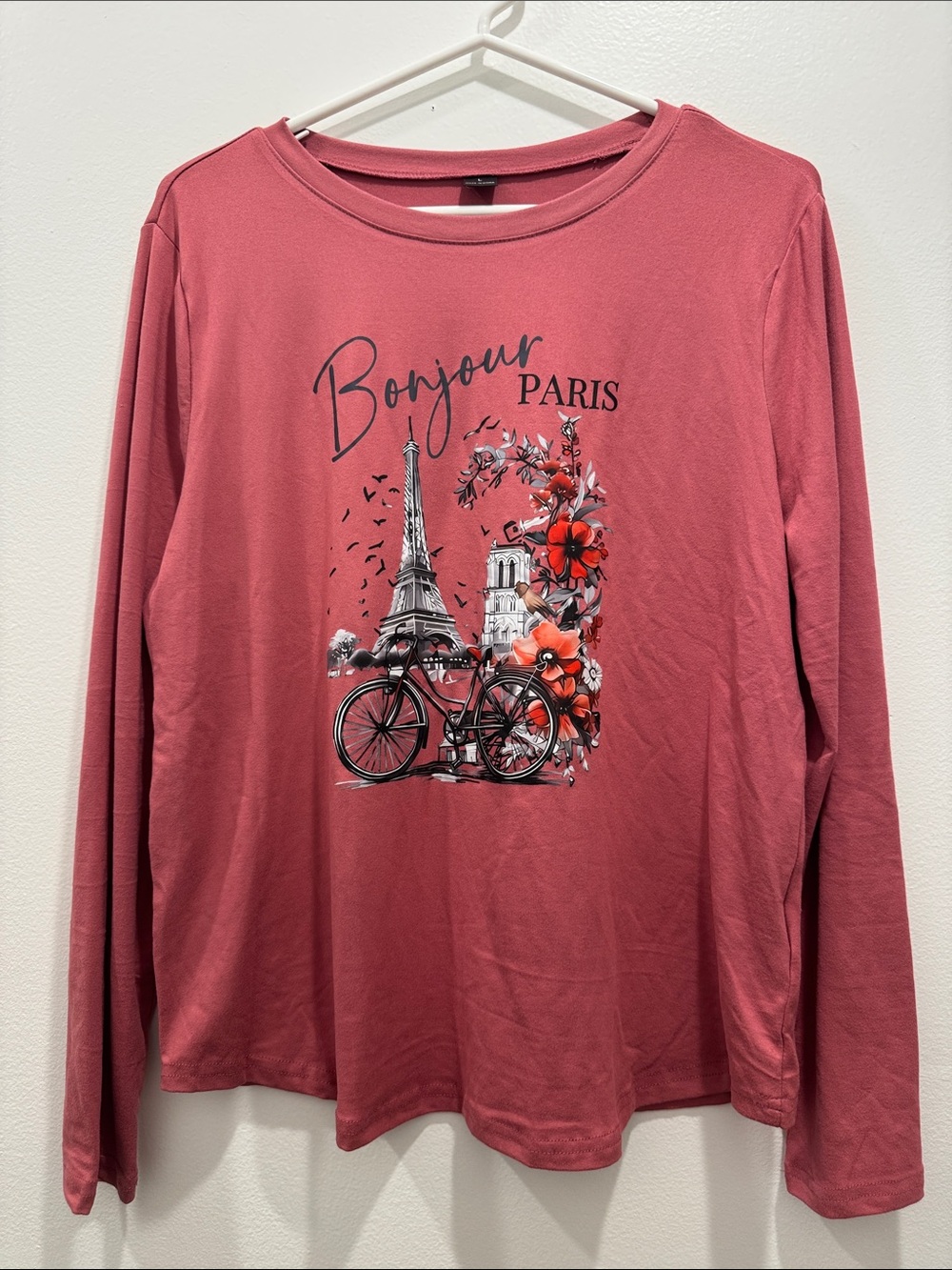 SHEIN Rose Graphic Bonjour Paris Long-Sleeve Tee